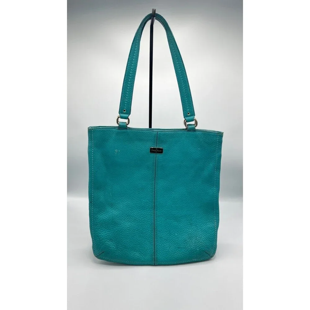 Cole Haan Pebbled Leather North South Large Tote Shoulder Bag Turquoise